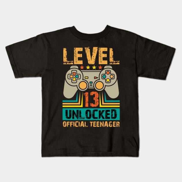 13th Birthday Gift Boys Level 13 Unlocked Official Teenager Kids T-Shirt by Happy Shirt